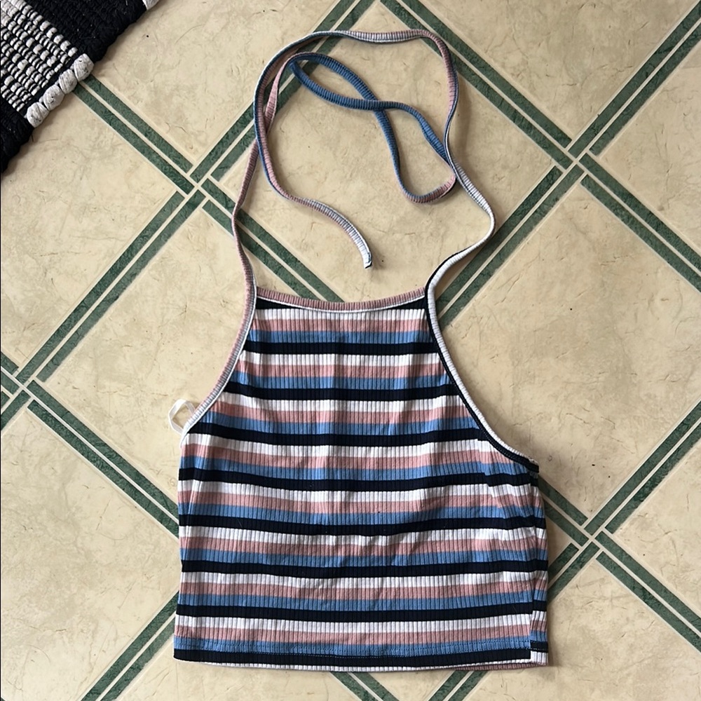SHEIN Multicolor Striped Crop Halter Top